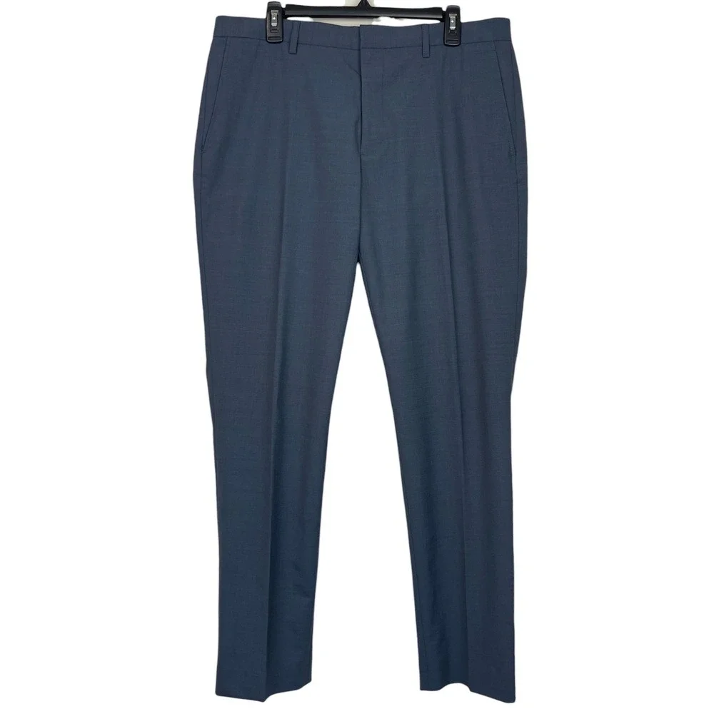 J.Crew Thompson Wool Blend Tapered Dress Pants Mens‎ 35x32 Stretch Blue Check